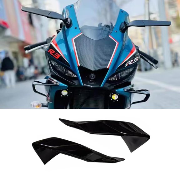 for YZF-R3 R25 YZF R3 R25 YZF r3 r25 2024 2023 2022 2021 2020 2019 Motorcycle Accessories Fixed Wind Wing Spoiler Fairing kit Shark fin Guide Wing Free Punching Protective Cover (Blue)