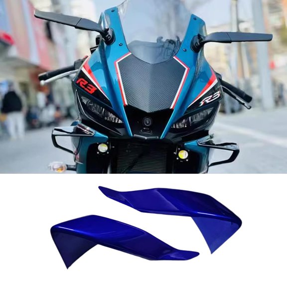 for YZF-R3 R25 YZF R3 R25 YZF r3 r25 2024 2023 2022 2021 2020 2019 Motorcycle Accessories Fixed Wind Wing Spoiler Fairing kit Shark fin Guide Wing Free Punching Protective Cover (Black)