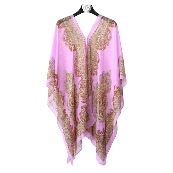 YZH Women Beach Cover Up Poncho Chiffon Bikini Top Scarf With Buttons Beachwear Fashion Summer Loose Cover For Beach Outings