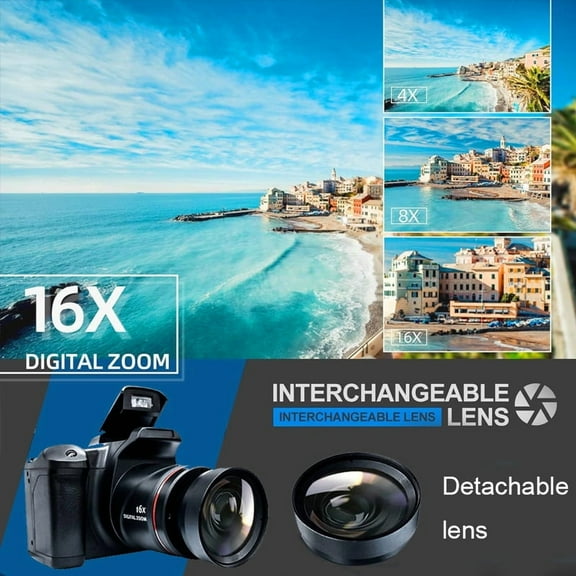 YZHENDEC 1080P Full HD Digital Camera, 16x Zoom & Wide Angle, 2.4" LCD, Auto Focus, Built-in Flash, MP4 Video, Compatible with EF-M Lenses