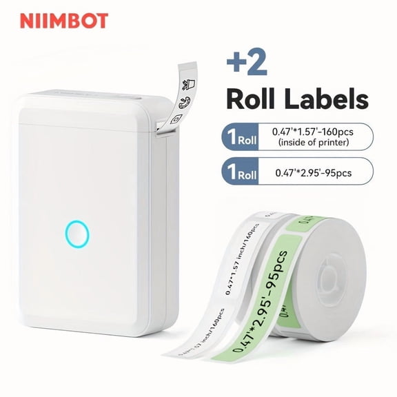 YZHENDEC D110 Label Maker Machine with 1 Roll 0.59''x1.18'' Tape, Portable Wireless Label Printer for Storage, Office, Home, Organizing, Sticker Maker Mini Label Maker with Multiple Templates, White