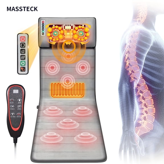 YZHENDEC Full Body Massage Mat - Movable Shiatsu Neck Pillow, Lumbar Traction, 9 Vibration Motors & Back Heat, for Neck/Back/Waist/Hip/Leg, Ideal Christmas Gift for Mom/Dad/Women/Men