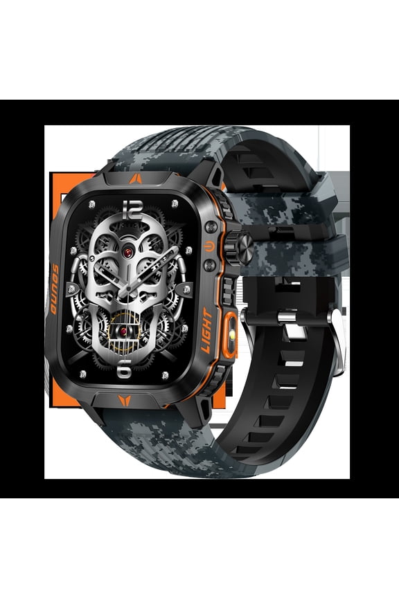 Smart Watch 2.01 Inch, Wireless Calling, Message Reminder, Flashlight, Compass, Altimeter, Barometer, Pedometer, 600mAh Magnetic Charging for iPhone Android