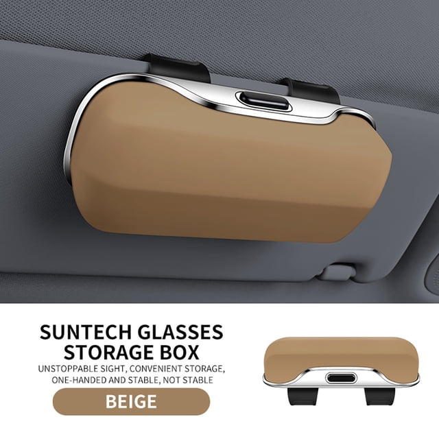 YZHIDIANF Sunglasses Holder for Car Sun Visor, Auto Eyeglasses Protective Storage Case, Vehicle Visor Accessories Organizer Box (Beige)