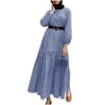 thumbnail image 1 of YZHM Summer Maxi Puff Long Sleeve Casual Plaid Modest Dress (Women's), 1 of 5