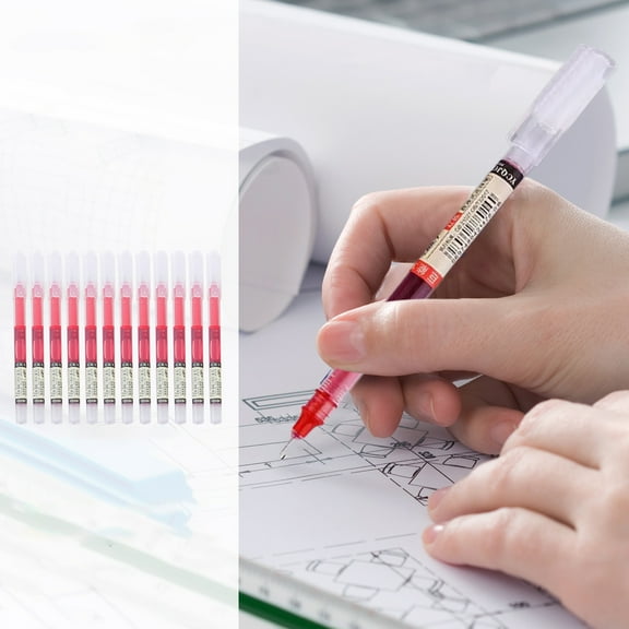 YZHMYR 12-Pack Straight Liquid Fast-Drying Rollerball Pen 0.5mm Frosted Non-Slip Grip Smooth Writing Red Blue Color Options Bulk Student Stationery Classroom Supplies Home Office Writing Pen Exam Use