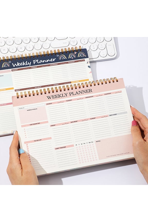 B5 English Weekly Planner Notebook Undated Meal Management Work Punch Card Coil Book Habit Tracking Time Management for Office School Back to School Weekly Organization Desk Planner Supplies