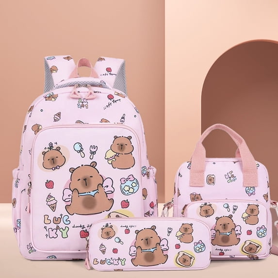 YZHMYR Capybara Backpack & Elementary School Backpack Cute Design Spacious Comfortable Adjustable Straps Grades 3-6 School Days Daily Commute Student Supplies Storage Backpack Set Back to School Gift