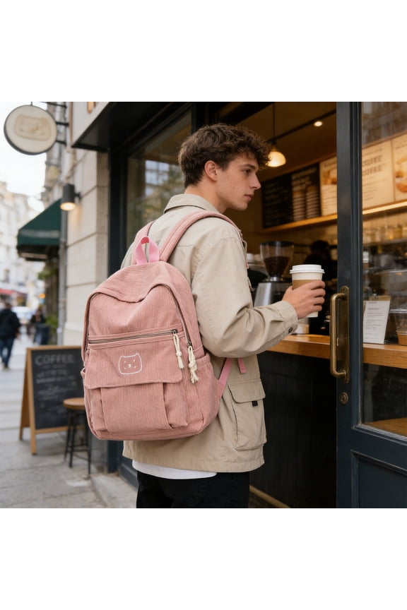 Corduroy Commute Backpack 14.17In Large Capacity Multi-Compartment Comfortable Shoulder Straps Portable Handheld Backpack Back to School Supplies Office Campus Travel Storage Essentials
