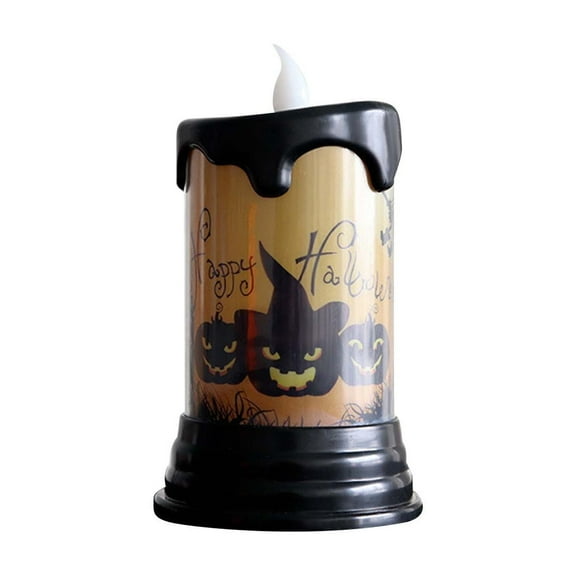 YZHMYR Halloween Electronic Simulation Candle Plastic 7.8"x2.8" Flameless Safe 3 Themed Stickers Spooky Festive Decor Fireplaces Tables Home Outdoor Parties Gift for Kids Family Holiday Celebrations