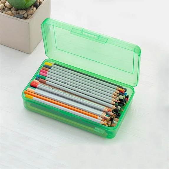 YZHMYR Large Capacity Clear Plastic Pencil Box Snap-Tight Lid Stackable Durable Transparent Visible Design Moisture-Proof Office School For Pens Pencils Markers Erasers Scissors Rulers Paper Clips