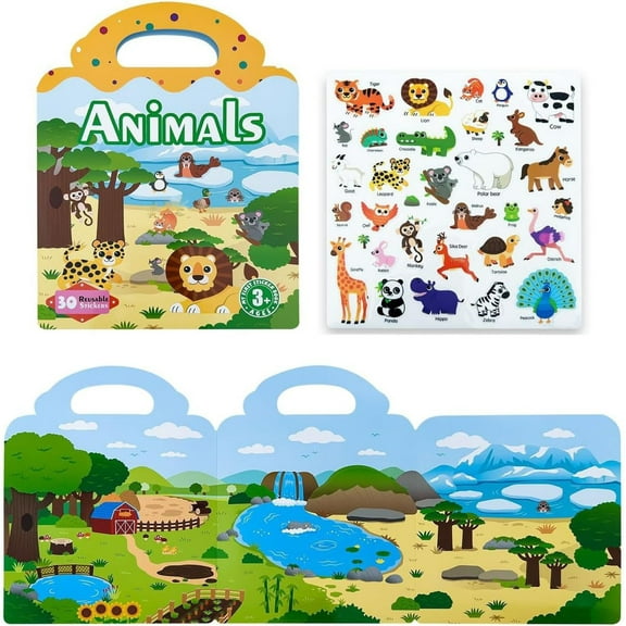 YZHMYR Portable Jelly Sticker Book for Toddlers 7 Early Education Themes Reusable Washable Interactive Stickers Multi-Surface Adhesion for Preschool Learning Activities Home School Travel On-the-Go