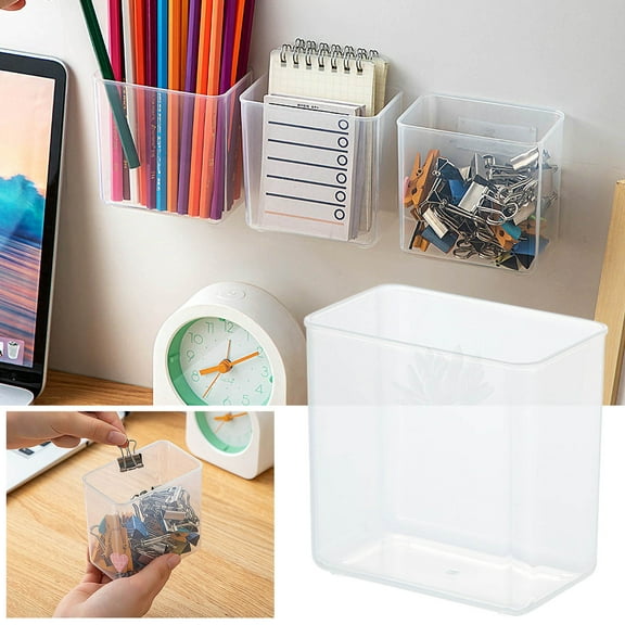 YZHMYR Transparent Storage Box 2-Pack Wall-Mounted Desktop Refrigerator Side Rotatable Compartments Durable Shatterproof Adhesive Stickers for Stationery Cosmetics Small Items Home Office Organizer