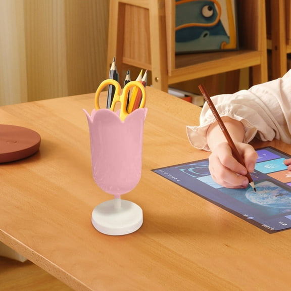 YZHMYR Vintage Flower Pen Container Makeup Brush Organizer Plastic Cute Decorative Bucket Multi-Purpose for Desk Office Classroom Dresser Art Center Stationery Storage Tidy Desk Decor