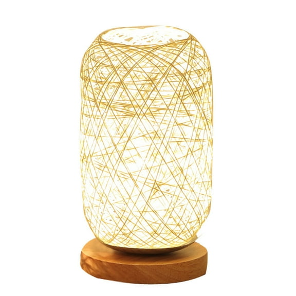 YZHMYR Wood Rattan Table Lamp & USB Charging Desk Light Indoor Home Living Room Bedroom Party Restaurant Decor Romantic Warm Ambient Light Home Office Reading Lighting Cozy Indoor Holiday Accent