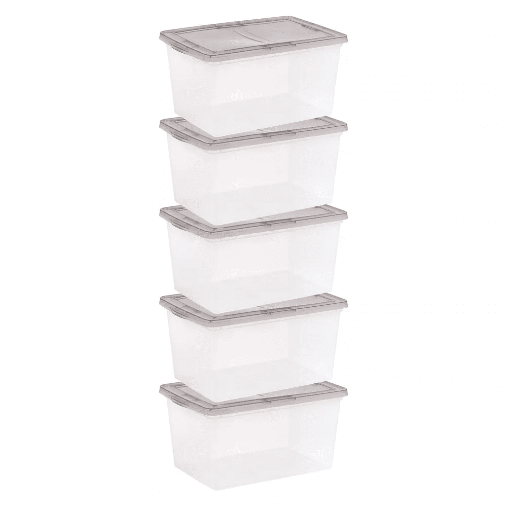 Clear Stackable Plastic Storage Bins with Lids, 58 Quart, Set of 5