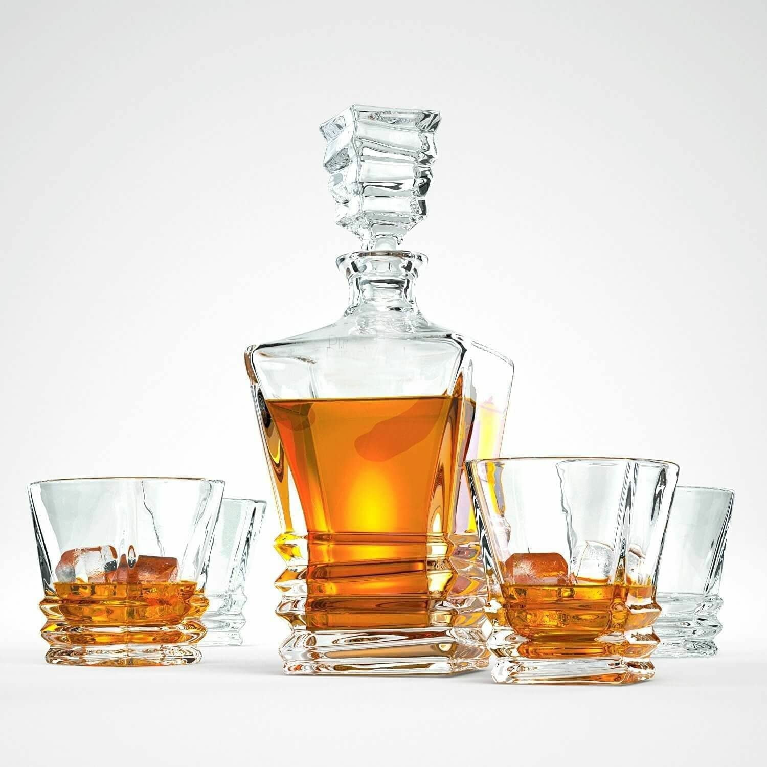 Decanter And Glass Set, Piece Whisky Decanter Set, Gold Trim