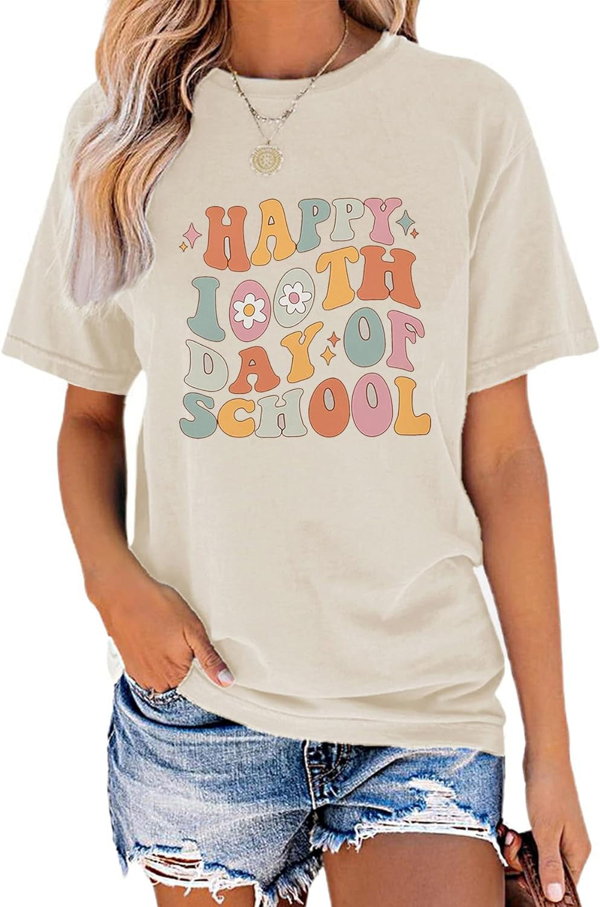 "100 Days Of School" T-Shirt For Women Teachers - Short Sleeve Crew Neck, Higher Quality