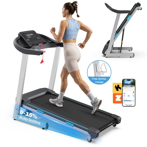 YZRUN Foldable Treadmill with 15% Auto Incline and Handles, Heavy Duty Treadmill for Home, 4.0 HP, 350 lbs Capacity, 8.7 MPH