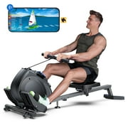 YZRUN Magnetic Rowing Machine 16 Levels，Dual Slide Rail with Max 350lbs，Resistance Quiet Rower with Bluetooth for Home Use