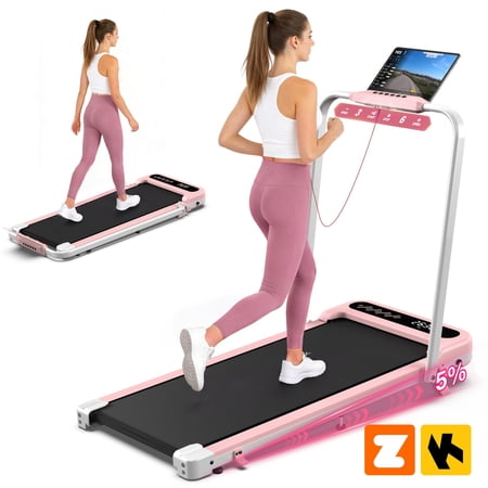 YZRUN Treadmill 2 in 1 for Home/Office,Pink Walking Pad Treadmill with 5% Incline and Handle Bar,Under Desk Treadmill with Mat,320 lbs Capacity,App Voice Control