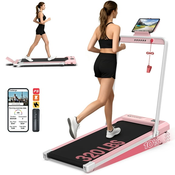 YZRUN Treadmill with Foldable Handle Bar, Under Desk Walking Pad with 10% Incline, 3.0 HP Quiet Treadmills for Home, 320 LBS Capacity