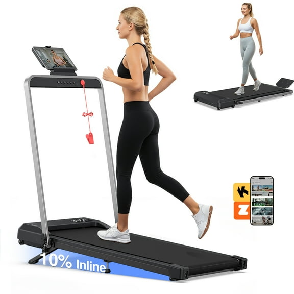 YZRUN 10% Incline Walking Pad Treadmill with Handle Bar,3.0 HP Under Desk Walking Pad Foldable Treadmill for Home Small, 320 LBS Capacity