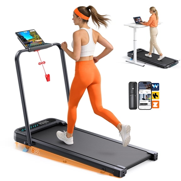 YZRUN Walking Pad, Folding Treadmill with Incline, Portable Treadmills with Handlebar, Under Desk Walking Pad for Home Office,320 lbs Capacity