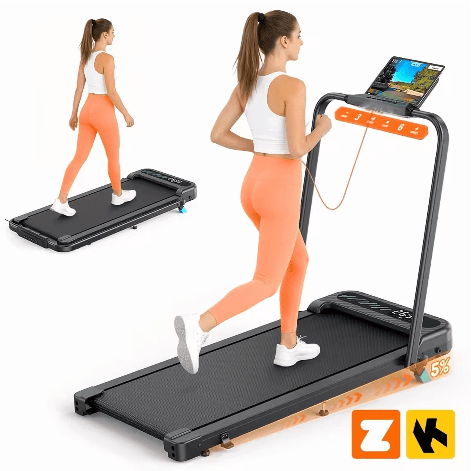 YZRUN Walking Pad, Folding Treadmill with Incline, Portable Treadmills with Handlebar, Under Desk Walking Pad for Home Office,320 lbs Capacity