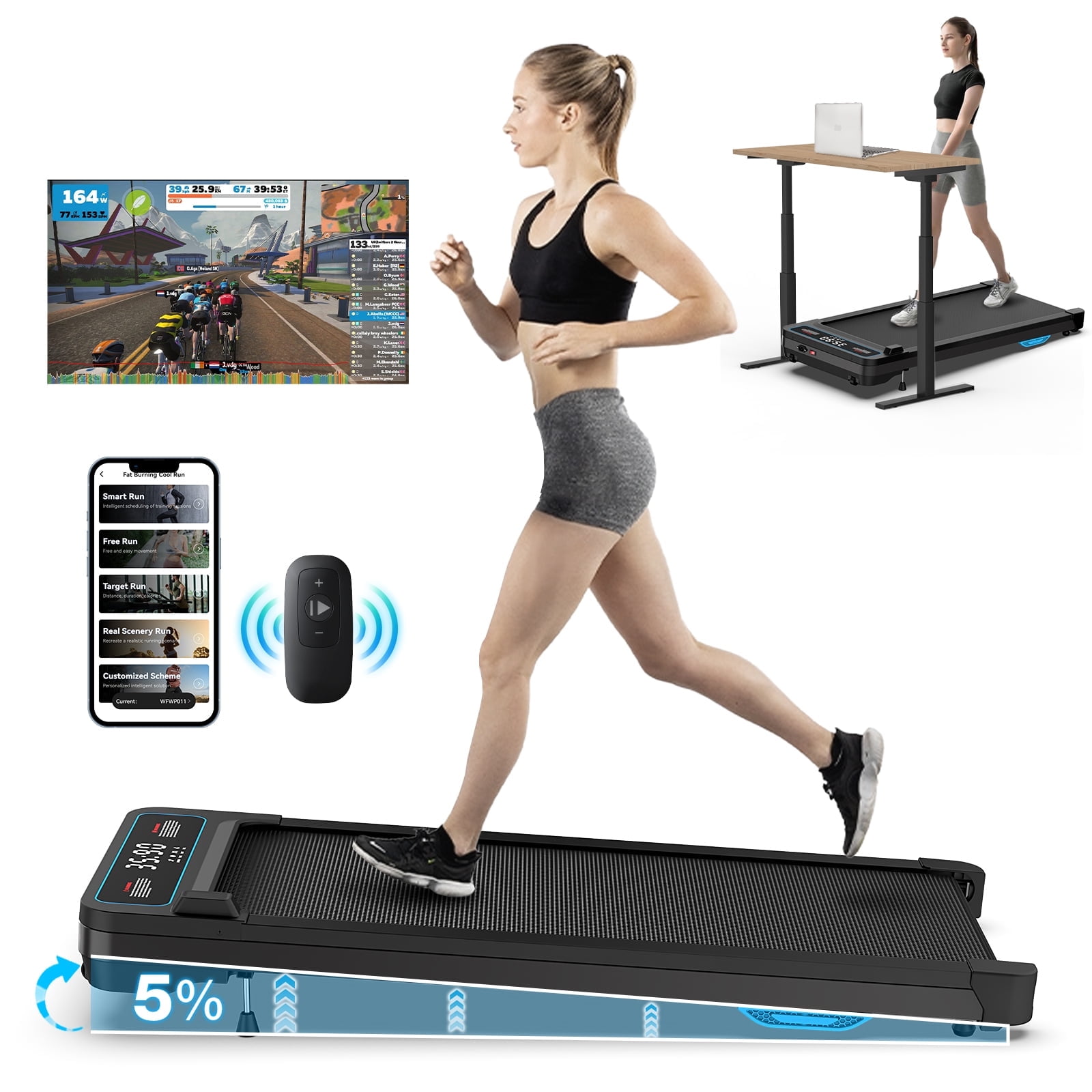 Walking Pad Treadmill With Auto Incline - 300LBS Capacity Under Desk Treadmill For Home Office