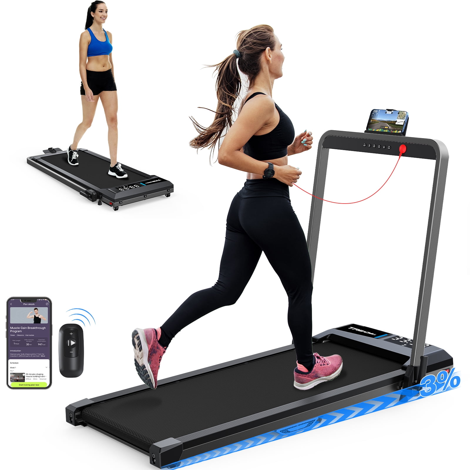 YZRUN Walking Pad Under Desk Treadmill Incline Voice Controlled Smart Treadmill 300 lbs Capacity