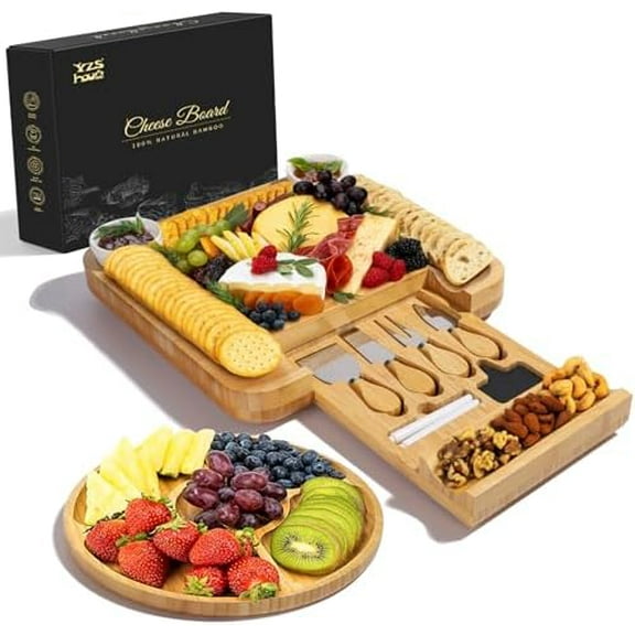 YZS Bamboo Charcuterie Boards Set: Unique Cheese Board with Accessories, Perfect for Housewarming, Weddings, Eco-Friendly & Elegant Design  Home Decor