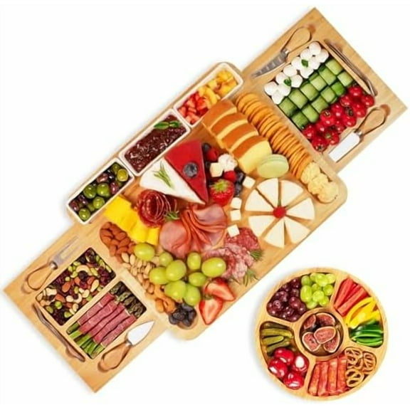 YZS Charcuterie Board Set, Cheese Board & Knife Set with Cheese Tray, Large Bamboo Platter for Cheese & Meat - Gift for Women, Couples Wedding Anniversary, Housewarming