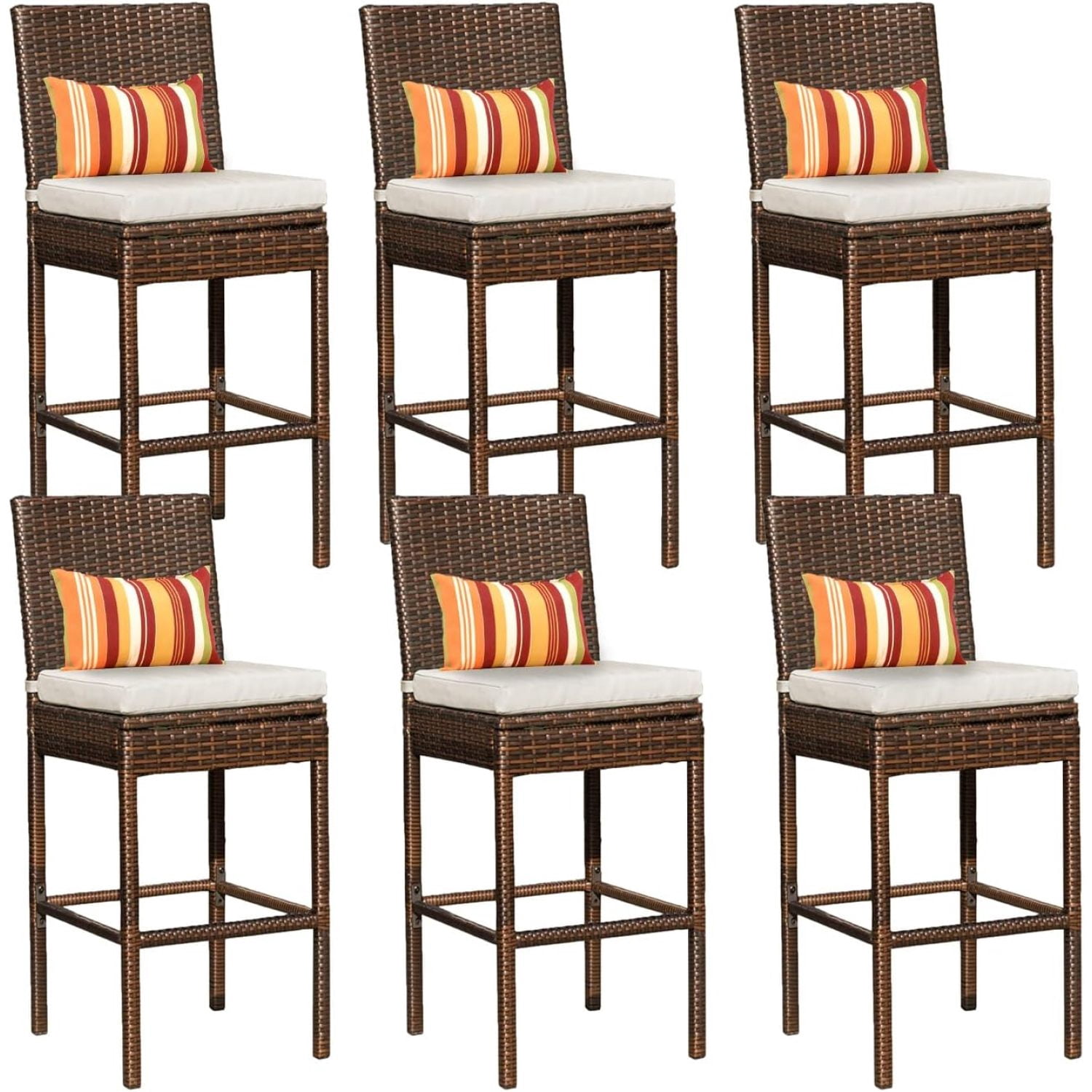 Stackable Wicker Bar Stools YZSP Bar Stools 30 Inch Seat Height Set of 6, Patio Wicker Counter ...