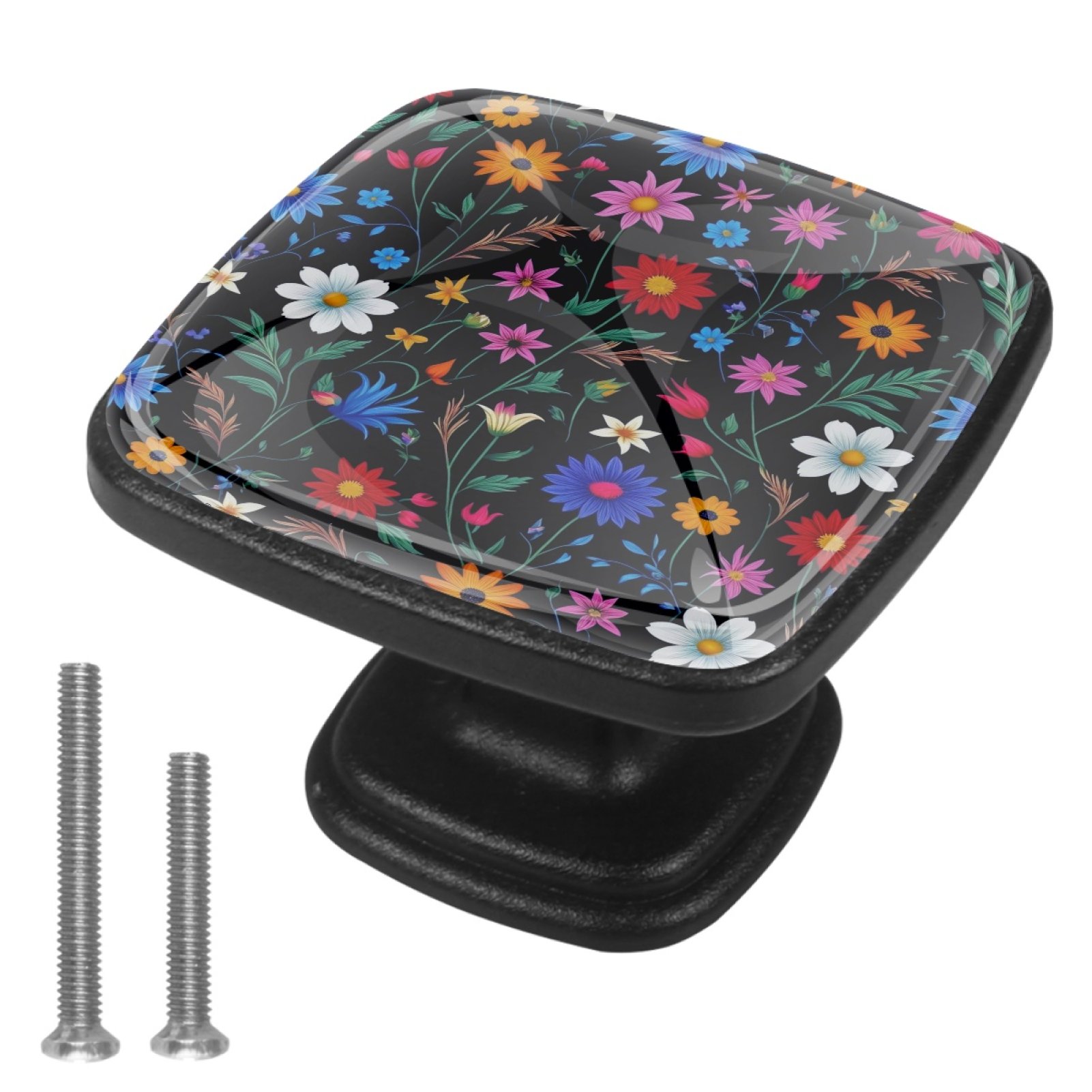 YZUOUZY Handles,Black Door Knobs,4 Pcs,Black Rounded Square