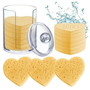 YZWEI Facial Exfoliating Sponge, Facial Sponges for Washing Face, Heart-Shaped Facial Cleansing Sponges, 50 Eco-friendly Pulp Cotton Pads for Makeup Removal, Skin Tone, 2.3 Inch