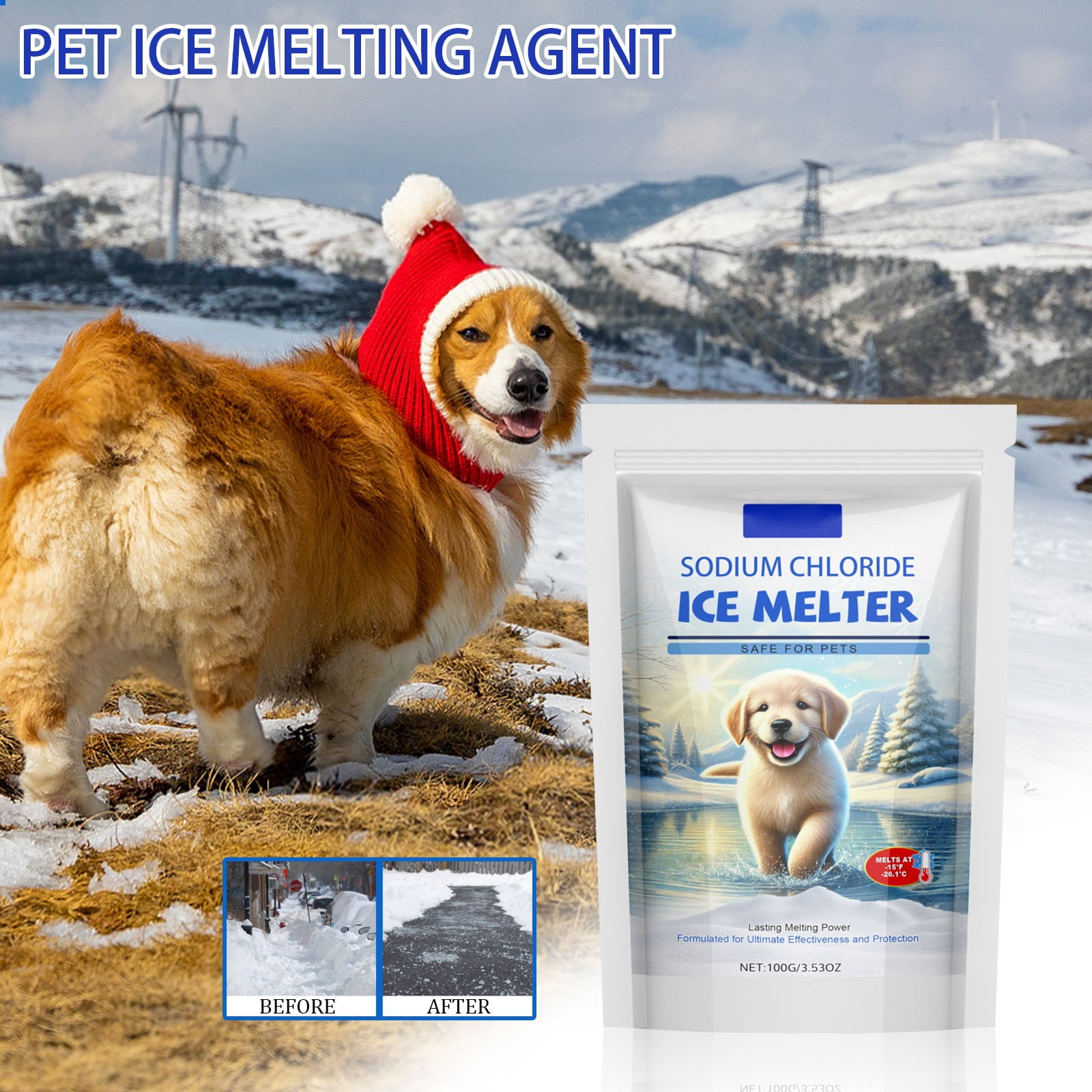 YZWEI Ice Melt for Car,Pet Friendly Ice Melter,Safe Pet Ice Melt,3.53oz Pet-Safe Ice Melt Purple - Magnesium Chloride Formula for Driveway \u0026 Sidewalk