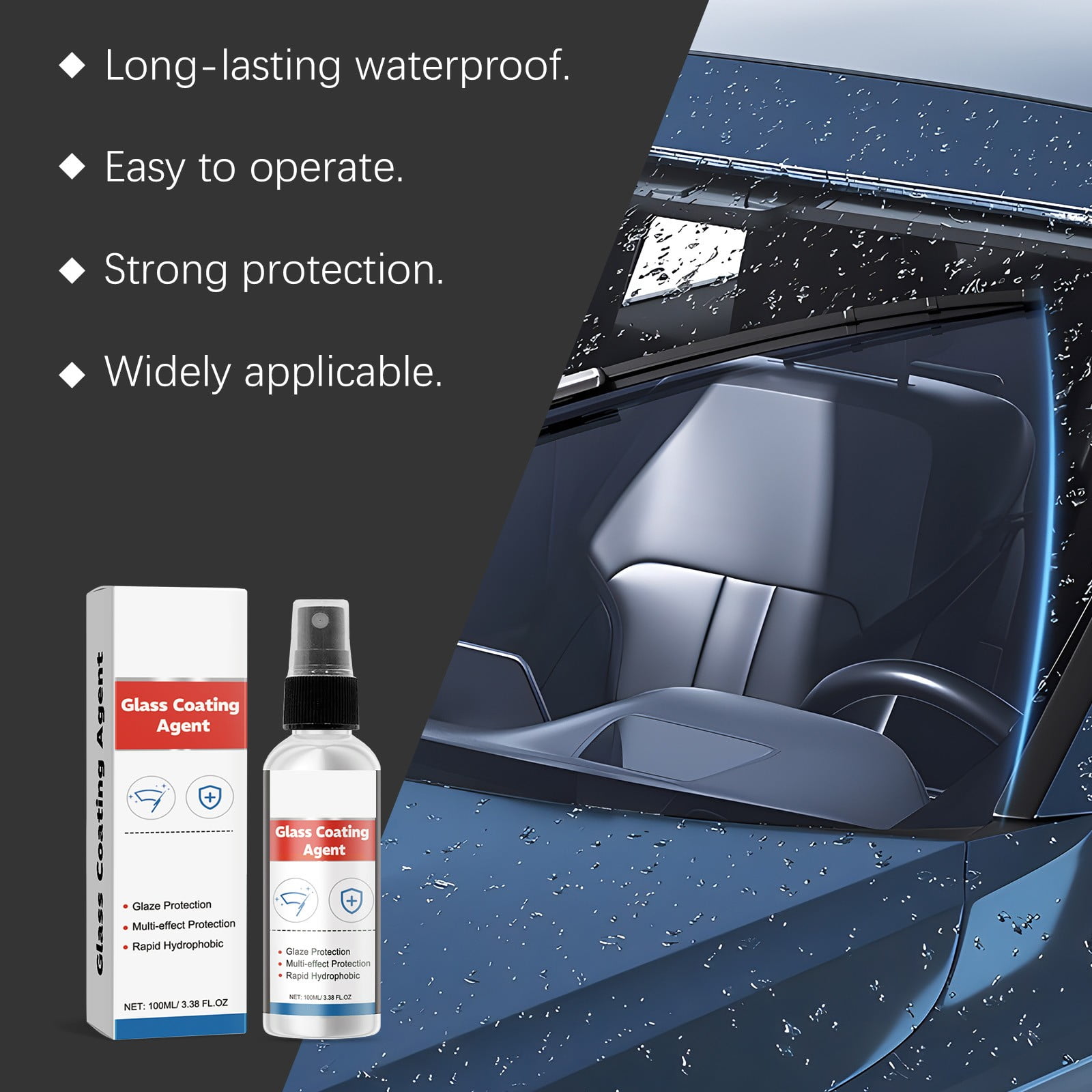 YZWEI Windshield Water Repellent Coating, Windshield Water Repellent, Windshield Cleaner Spray, Windshield Anti Fog, 3.38 FL.OZ