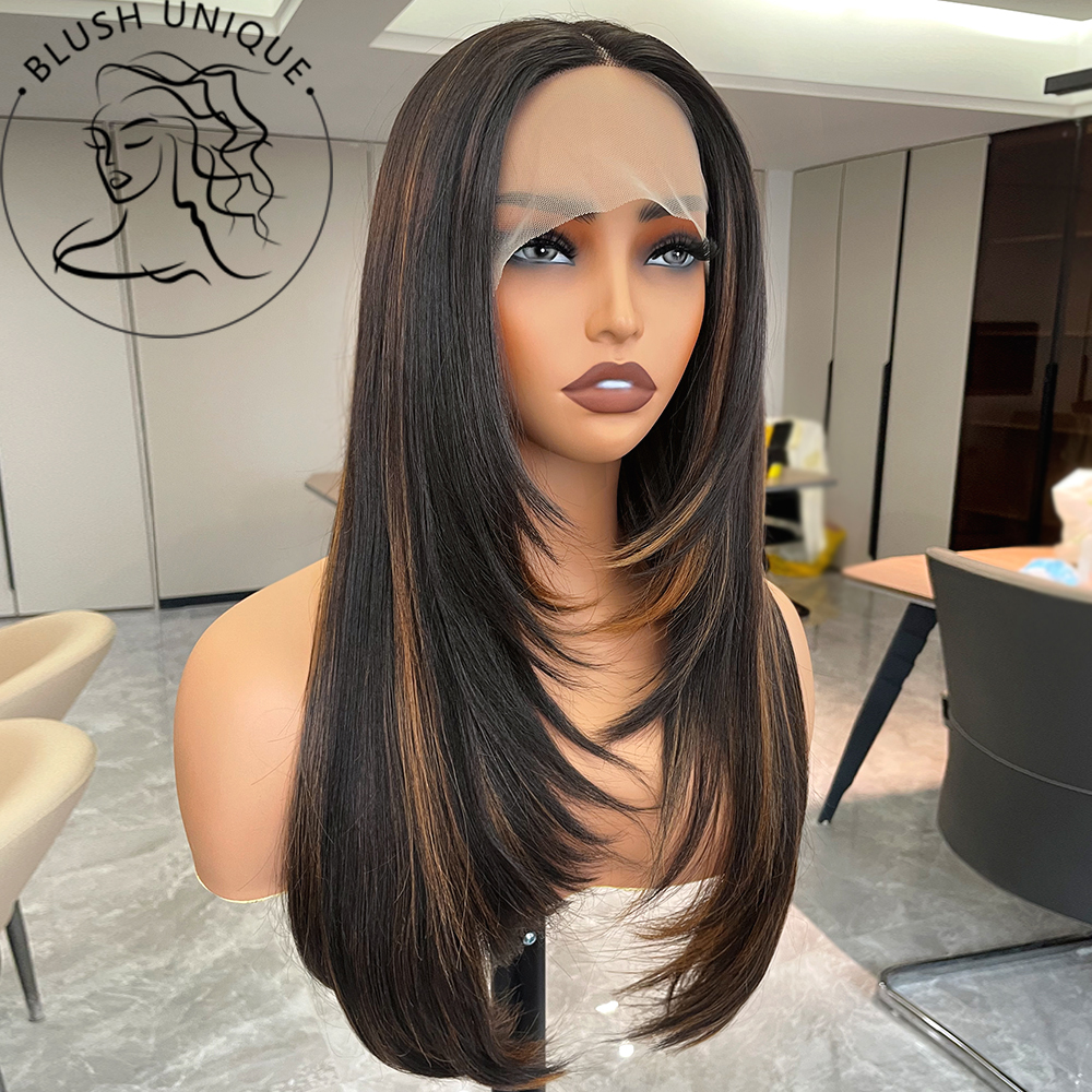 meiliprotea Black Bob Wig Middle Part Glueless Synthetic Lace Front Wig 15 Inch