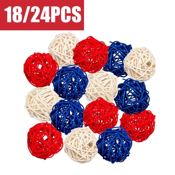 YZZZJZOL 4Th Of July Patriotic Rattan Balls 18/24 Pack Red White Blue Decor Balls Perfect For Independence Day Table Vase Home And Party Decoration