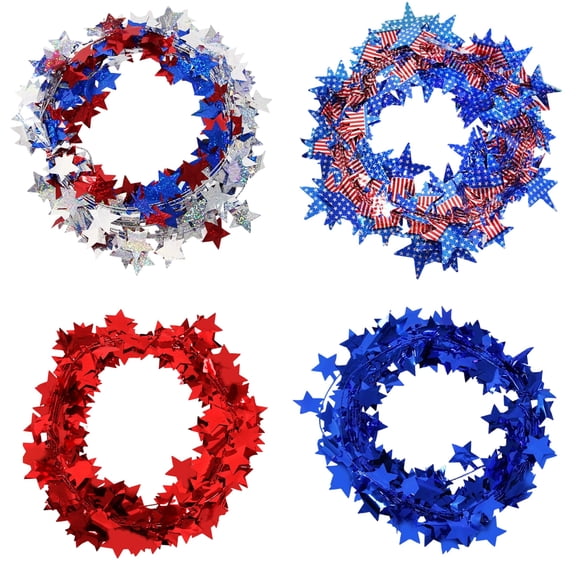 YZZZJZOL Red Blue Silver Wire Star Garland 25Cm Shiny Tinsel Garland Perfect Decorative Accessory For Fourth Of July Independence Day And Birthday Celebrations.