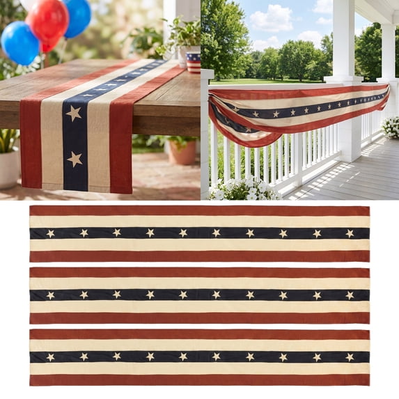 YZZZJZQL 1PCS Vintage Distressed Star Stripe Patriotic Banner Red White Blue Flag Swag for Porch Railing Table Decor, 4th of July USA Independence Day Indoor Outdoor Party Hanging Ornament