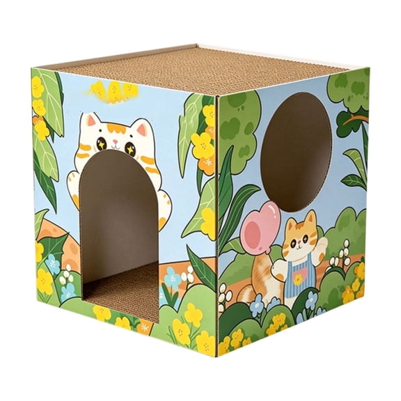 YZZZJZQL 2In1 Corrugated Cardboard Cat Scratcher House Cube Cat Hideaway Bed With Scratching Surface For Indoor Cats With Corrugated Board Detachable Cat Scratcher Box