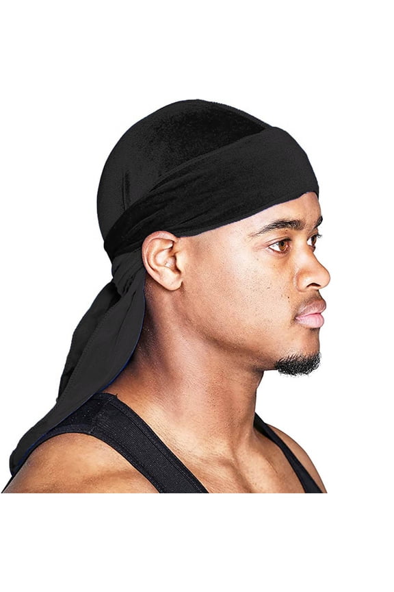 Durags For Men Soft Velvet Durag Long Double Wide Straps Silky Durag Liner Durability And Compression Black