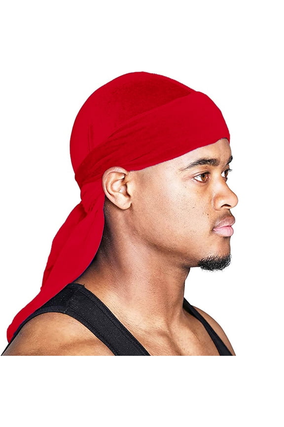 Durags For Men Soft Velvet Durag Long Double Wide Straps Silky Durag Liner Durability And Compression Red