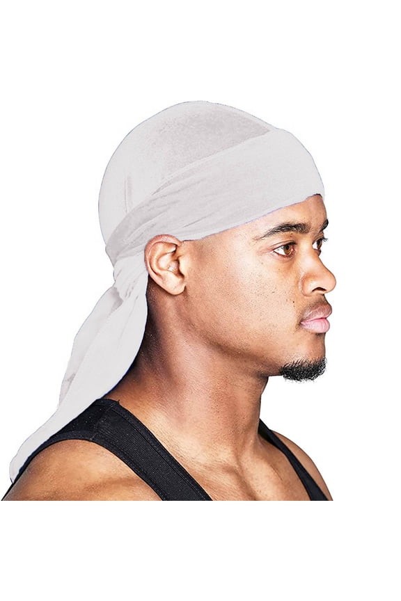 Durags For Men Soft Velvet Durag Long Double Wide Straps Silky Durag Liner Durability And Compression White