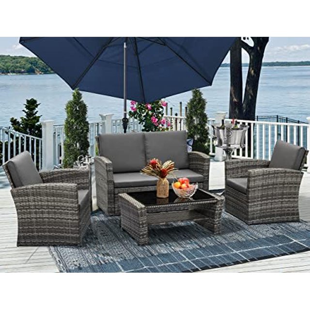 YZboomLife 4 Piece Outdoor Patio Sets Wicker Rattan Conversation Sofa