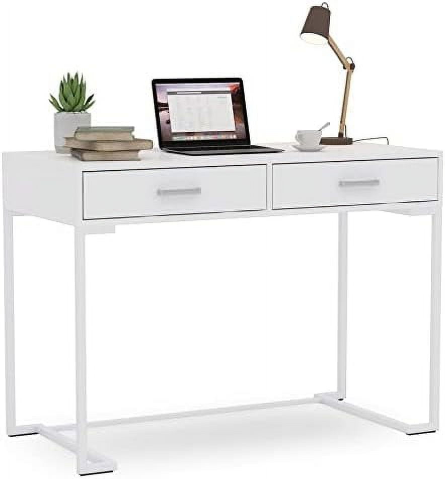 YZboomLife 40 Inch Small Desk with Drawers White Desk with 2 Drawers ...