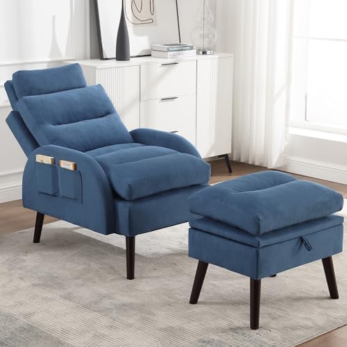 YZboomLife Accent Chair with Ottoman Velvet Reading Chair and Ottoman