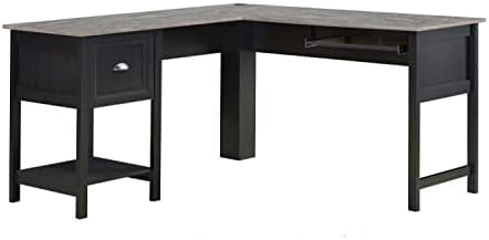 Espresso Wood Corner Desk with Keyboard Tray and Drawer